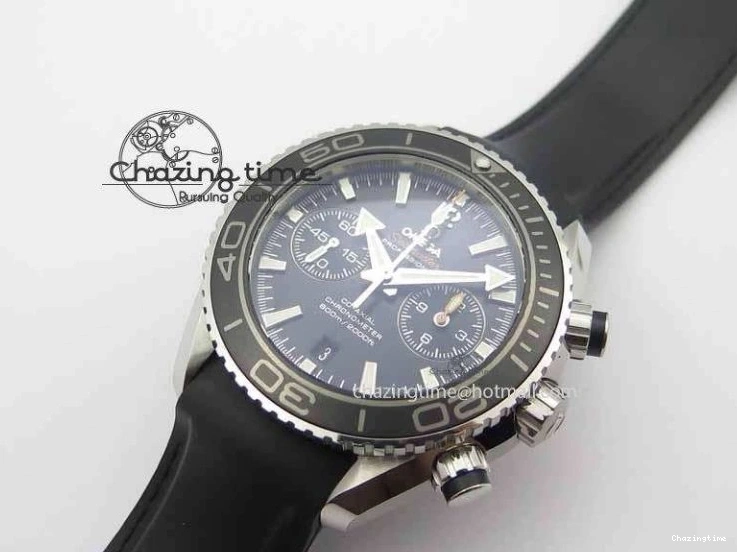 0319 Unisex Planet Ocean Master Chrono 45mm SS OM 1:1 Best Edition Black Dial On Black Rubber Strap A 8171